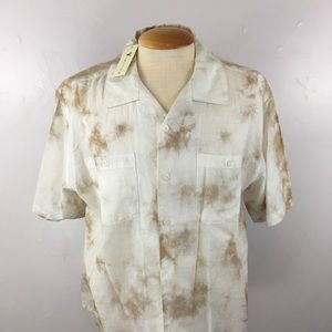 Visitor 100% linen washable cream tan button down casual shirt x large XL pocket